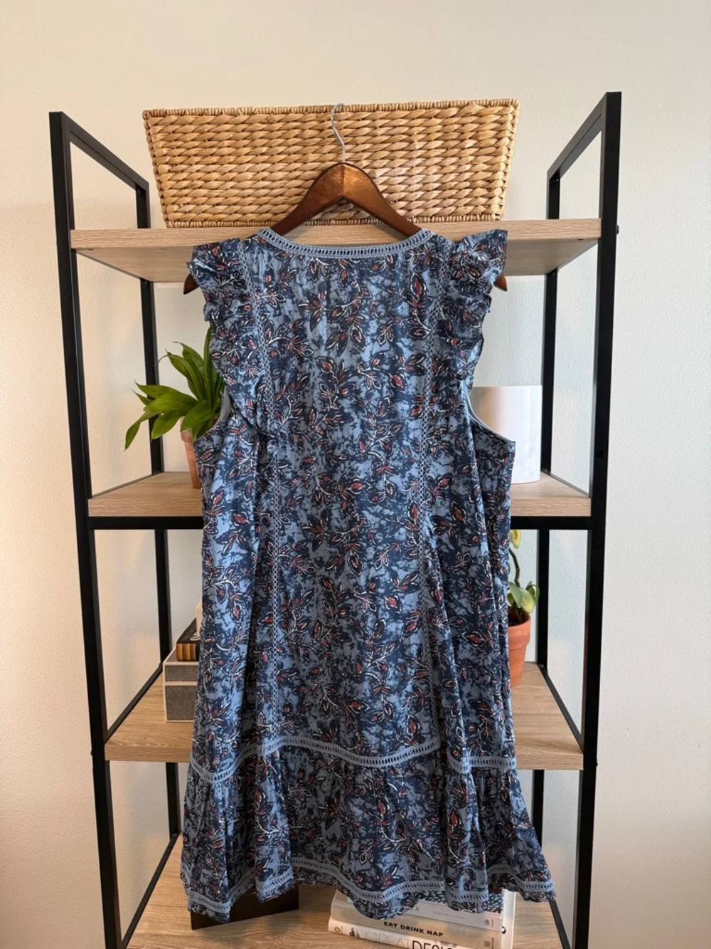 NWT Lucky Brand Cotton Blend Knee Length Woven Button Front Printed Dress, L - Picture 5 of 6